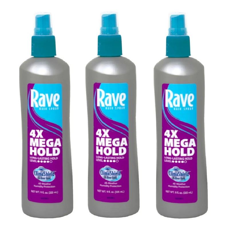 3 pack of Rave 4x Mega Unscented Pump Hairspray, 11 fl oz